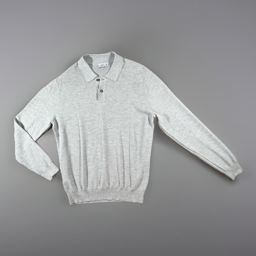 MNG Mango Men’s Light Gray Micro Structured Polo Shirt Size M